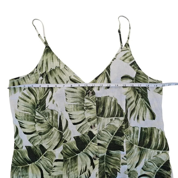 H&M linen button front palm  print camisole green white large NWOT - Picture 5 of 10